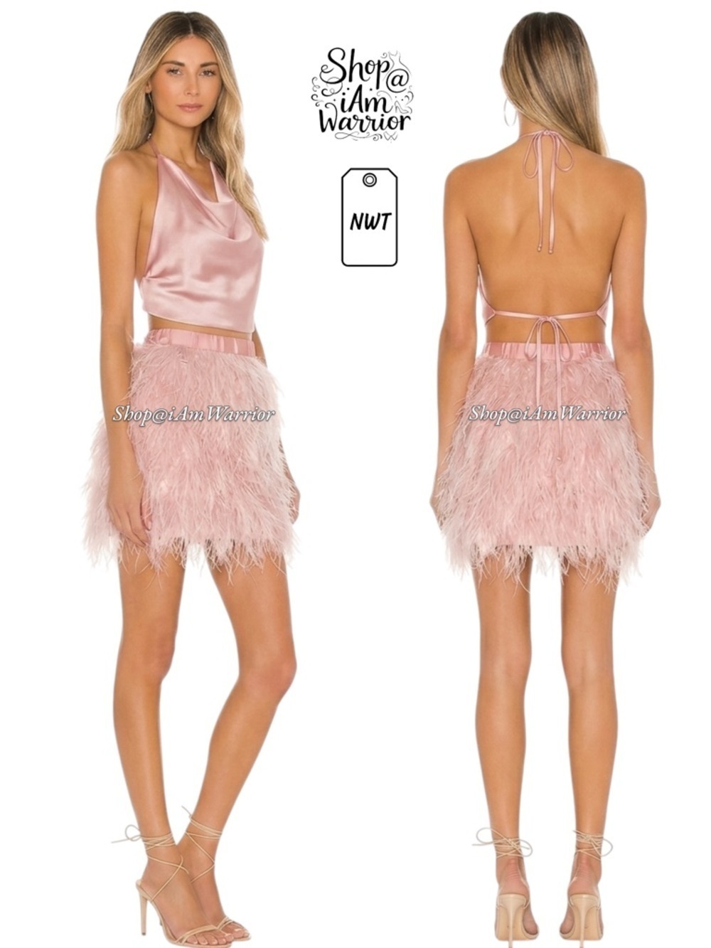 Lord & Taylor NWT baby pink feather miniskirt with elastic waistband *iamwarrior